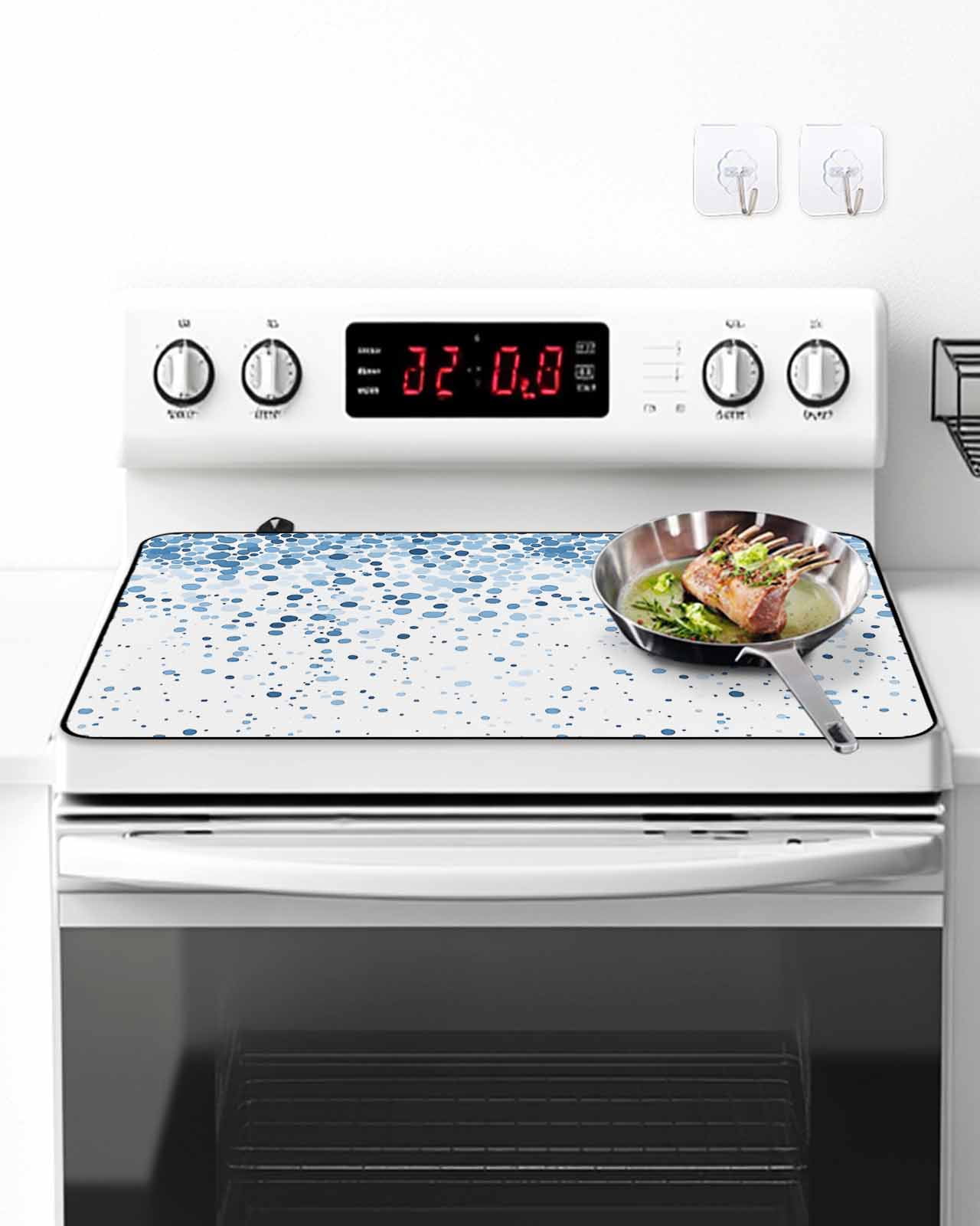 Stove Top Covers for Electric Stove, Blue Polka Dot Glass Stovetop Cover Protector, Abstract Modern Art Dots Watercolor Induction Cooktop Protector Oven Mat for Kitchen Countertop 24"x21"