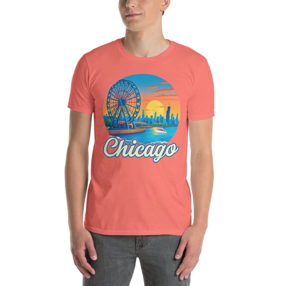 ItzUs Collections Chicago Retro Carnival Unisex Tee Shirt - Men's Sizes S-3XL, Color: Coral (Size L)