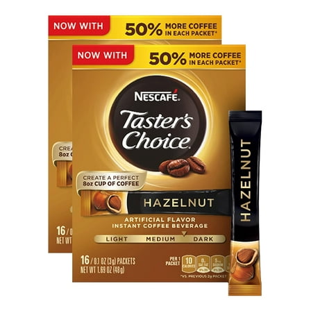 Nescafé, Taster's Choice, Instant Coffee Beverage, Hazelnut, 16 Packets, 0.1 oz (3 g) Each - 2pc