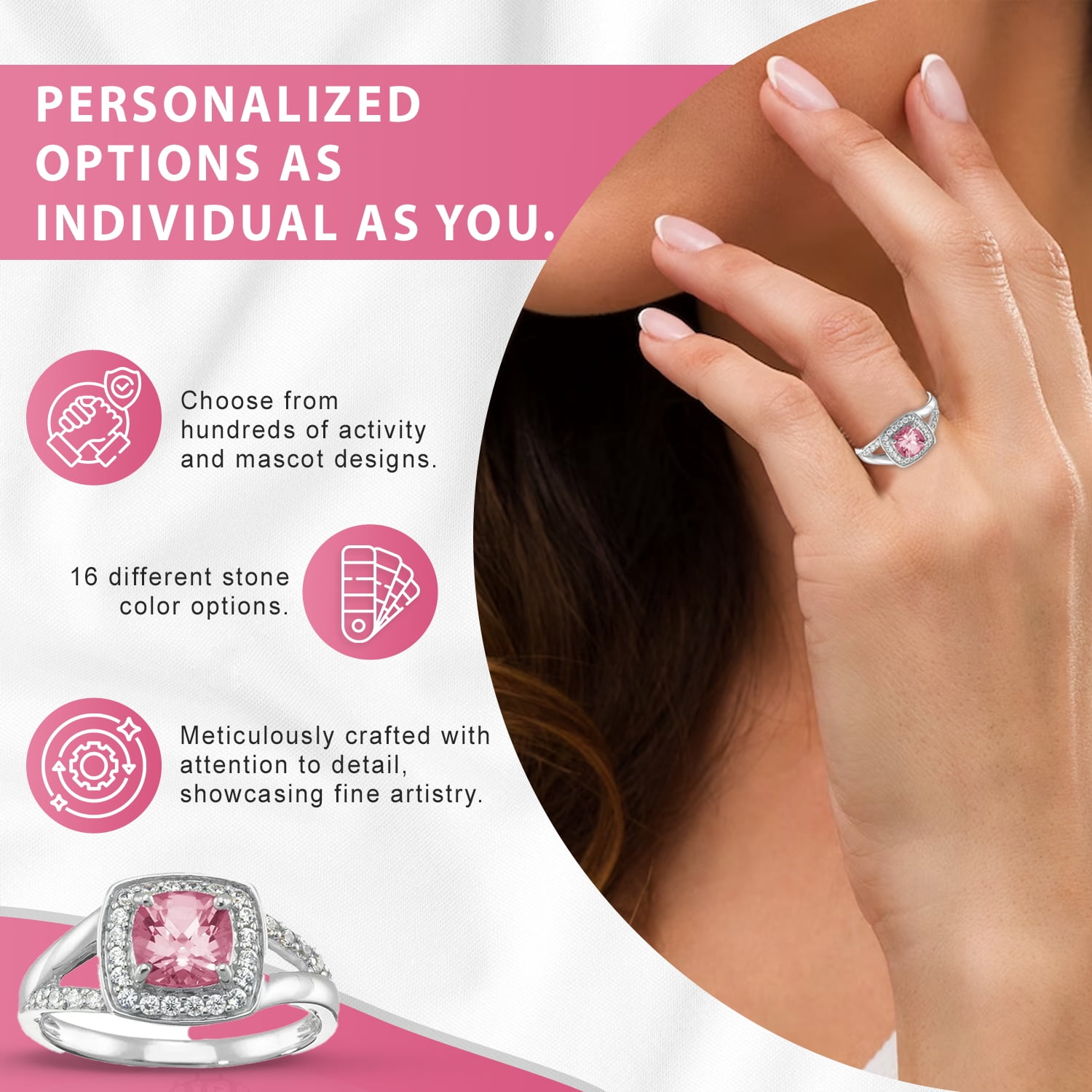 Personalized Women's Fashion Class Ring available in Valadium, Silver Plus, 10k and 14k Yellow and White Gold