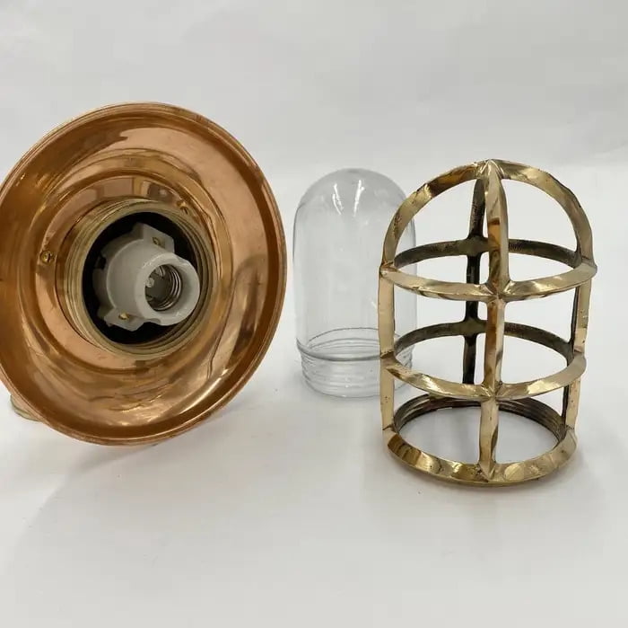 Solid Brass Nautical Sconce with Copper Shield & Glass Globe – 90 Degree Wall Fixture