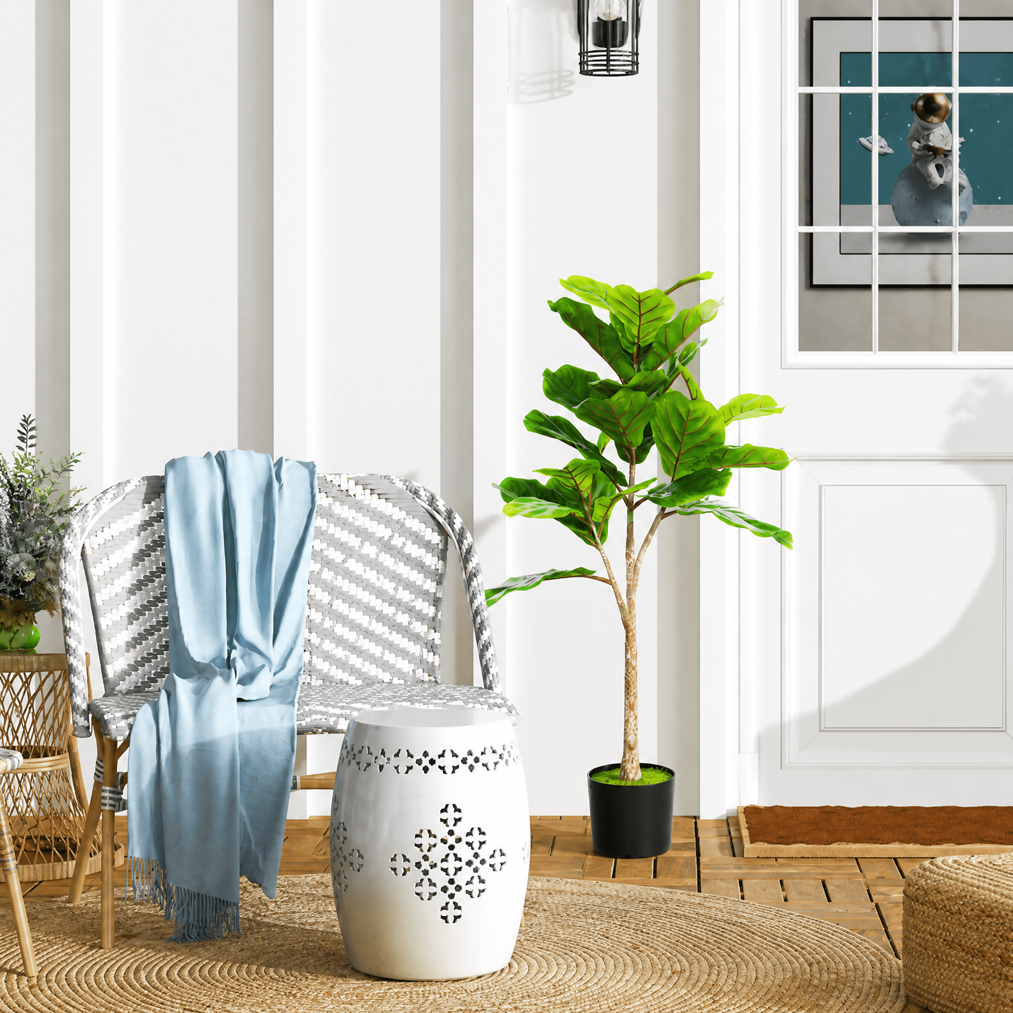 43.3" Artificial Fiddle Leaf Fig Tree - Realistic PEVA Leaves, Low-Maintenance Year-Round Greenery for Home/Office Corner