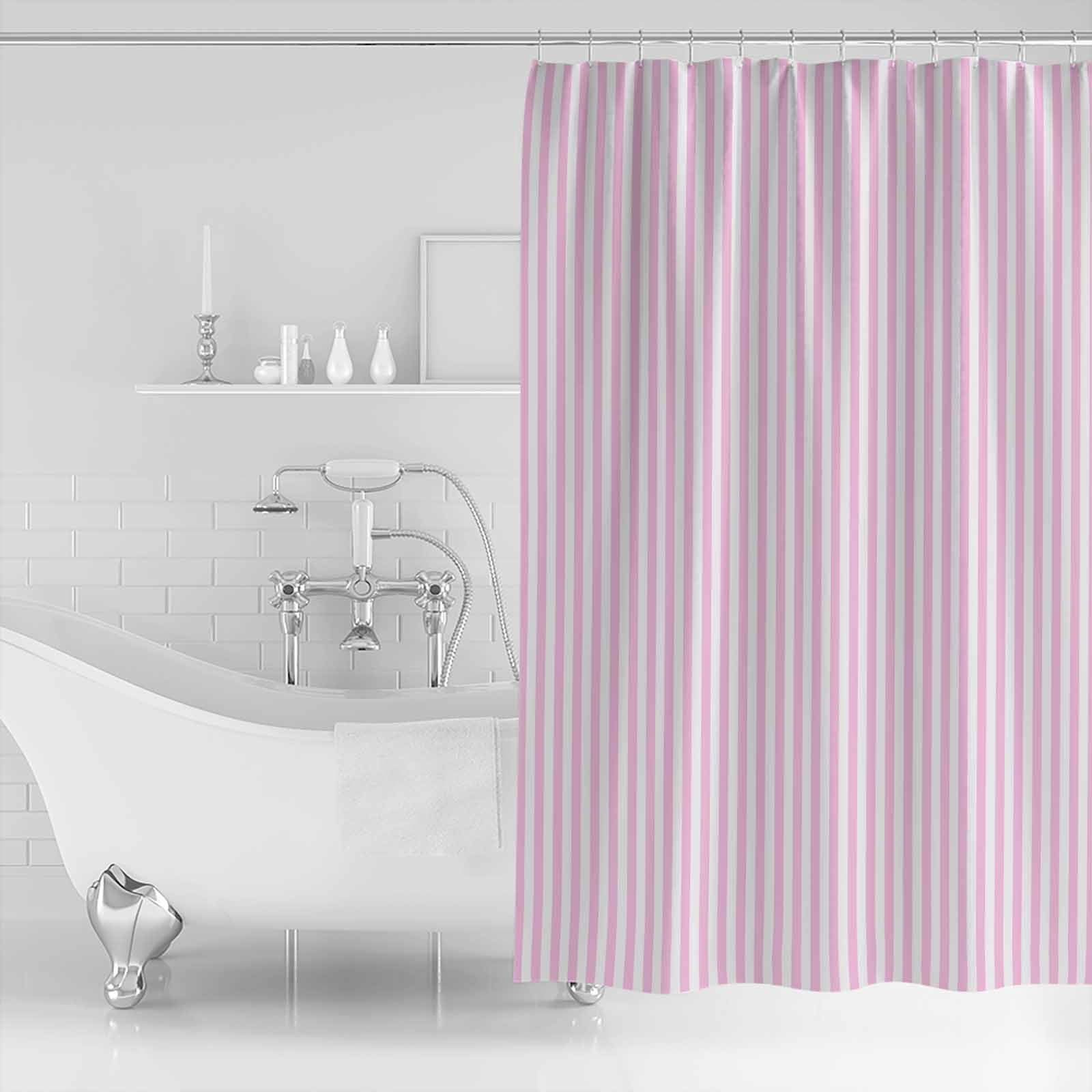 60x72 Inch Shower Curtains for Bathroom Pink White Stripe Fabric Bath Curtain Decor Modern Minimalist Geometric Striped Waterproof Restroom Curtains Shower Set Accessories with 12 Hooks 60 Inch