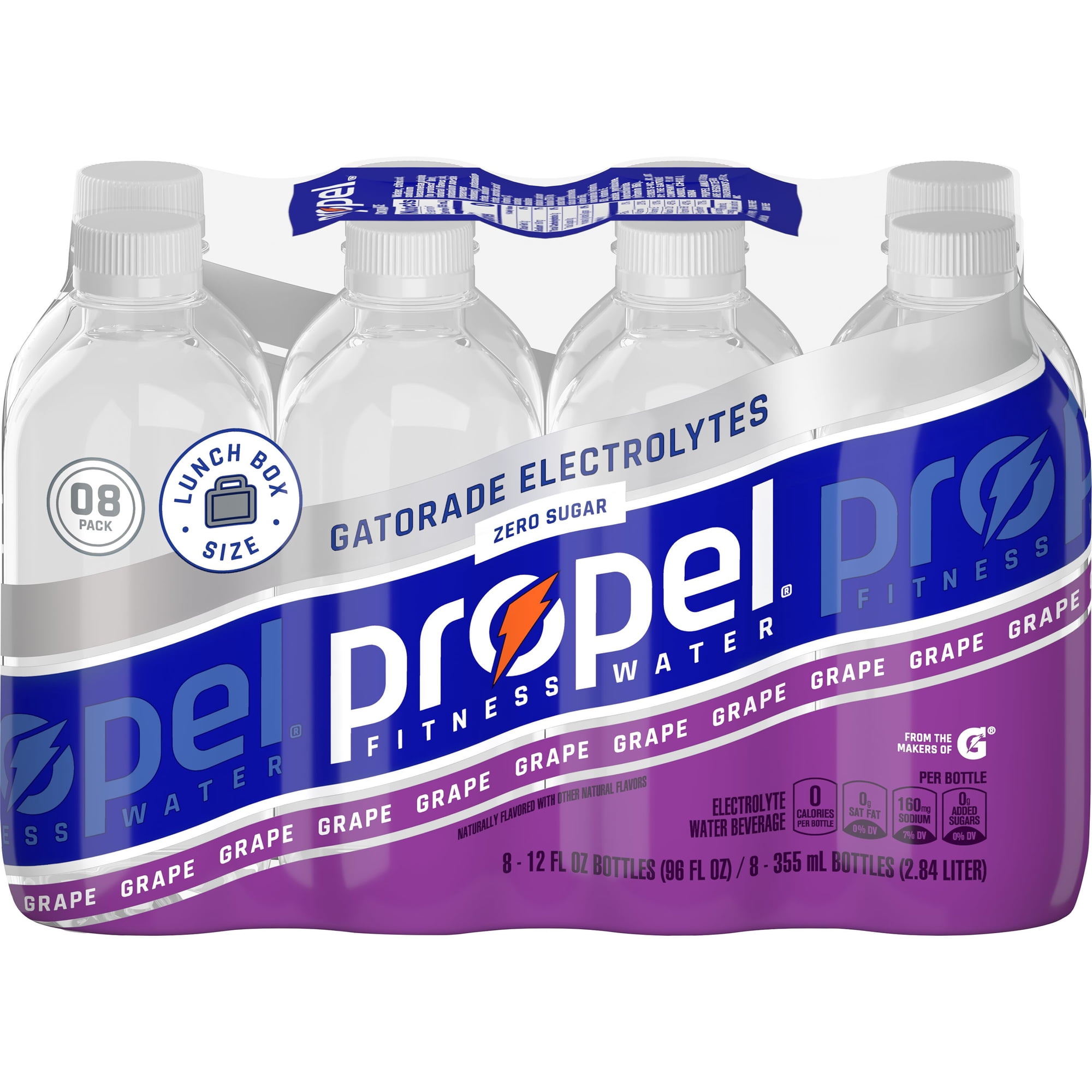 Propel Electrolyte Enhanced Water Sports Drink, Grape Flavored, Zero Calorie & Zero Sugar Hydration, 12 fl oz, 8 Count Bottles