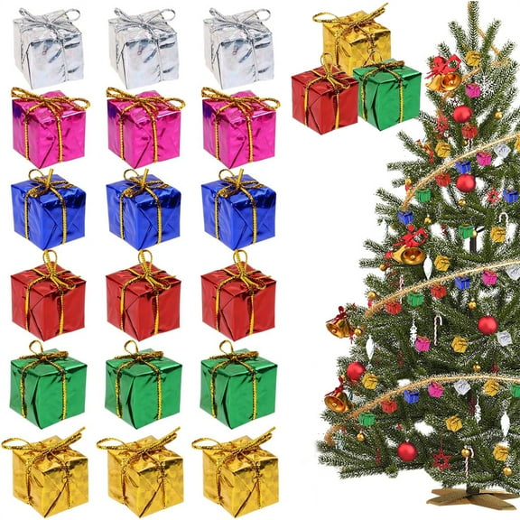 NOGIS Christmas Tree Mini Boxes Penta Angel 36Pcs Assorted Color Mini Metallic Foil Wrapped Gift Boutique Ornaments DIY Present Package Boxes for Holiday Party Decoration (Mixed Color)