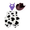 thumbnail image 3 of iiniim Kids Cowboy Cowgirls Roleplay Outfits Cow Print Vest Waistcoat Tops with Bandana Hats Set Purple 16, 3 of 6