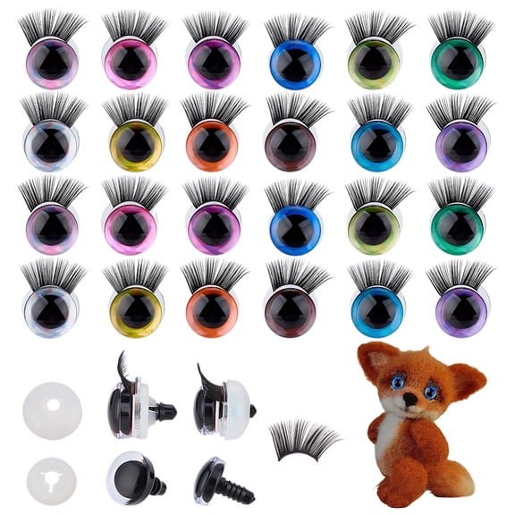 24Sets 3D Safety Eyes with Eyelashes 12 Color 20x24.5mm Resin Eyes Crochet Animal Craft Making Supplies DIY Plush Big Stuffed Animals Puppet