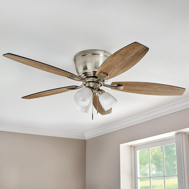 Hampton Bay Sidlow 52 Indoor Led Brushed Nickel Hugger Dry Rated Ceiling Fan Com