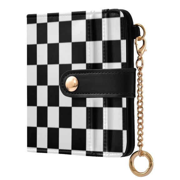 Qxltty Black and White Checkered Ladies Wallet Rfid Slim Thin Compact Credit Card Women Wallet Zipper Coin Pocket and ID Window for Female Gifts
