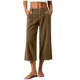 thumbnail image 3 of VBVC Women's Straight Leg Corduroy Capri Pants , High Waisted Cropped Trousers For Women , Ladies' Casual Relaxed Pants with Pockets, Brown , S-2XL, 3 of 10