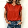 thumbnail image 2 of Lopecy-Sta Women’s Top Round Neck Partial Placket Linen Blend Cap Sleeve Loose Oversized Blouse Lightweight Breathable Crinkle Fabric Casual Shirt, 2 of 6
