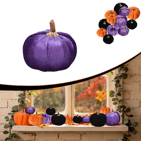 1 Pc 2.16*2.16 Inch Crafted Handmade Velvet Pumpkin, Realistic Faux Pumpkin with Resin Stem,Ornament for Fall Halloween Thanksgiving Wedding Mantel Shelf Tabletop Home Decoration,Purple