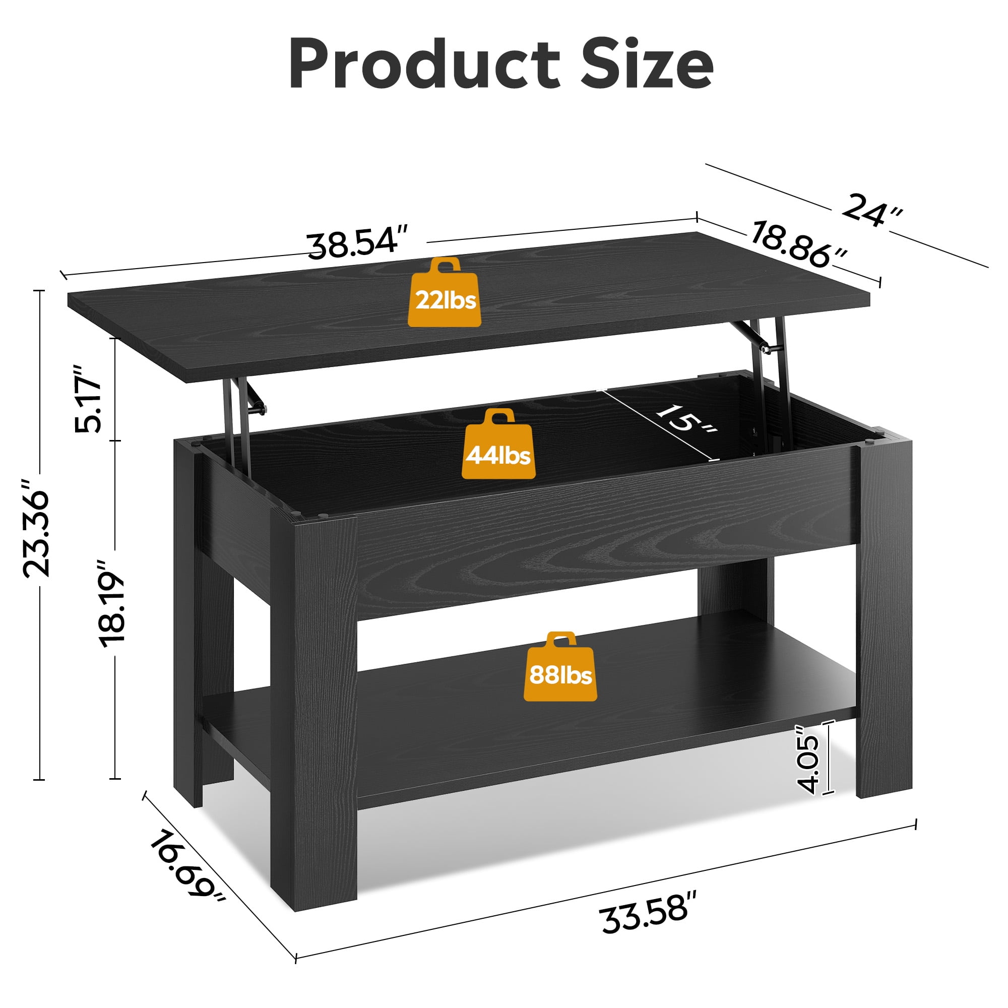 GALAXHERO 39" Lift Top Coffee Table with Storage Shelf & Hidden Compartment and Lifting Top for Home Living Room Office and Reception Room Black Oak
