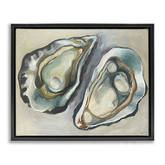 Stupell Industries Two Oysters Traditional Animals Painting Black Floater Framed Canvas Art Print Wall Art, 21 x 17