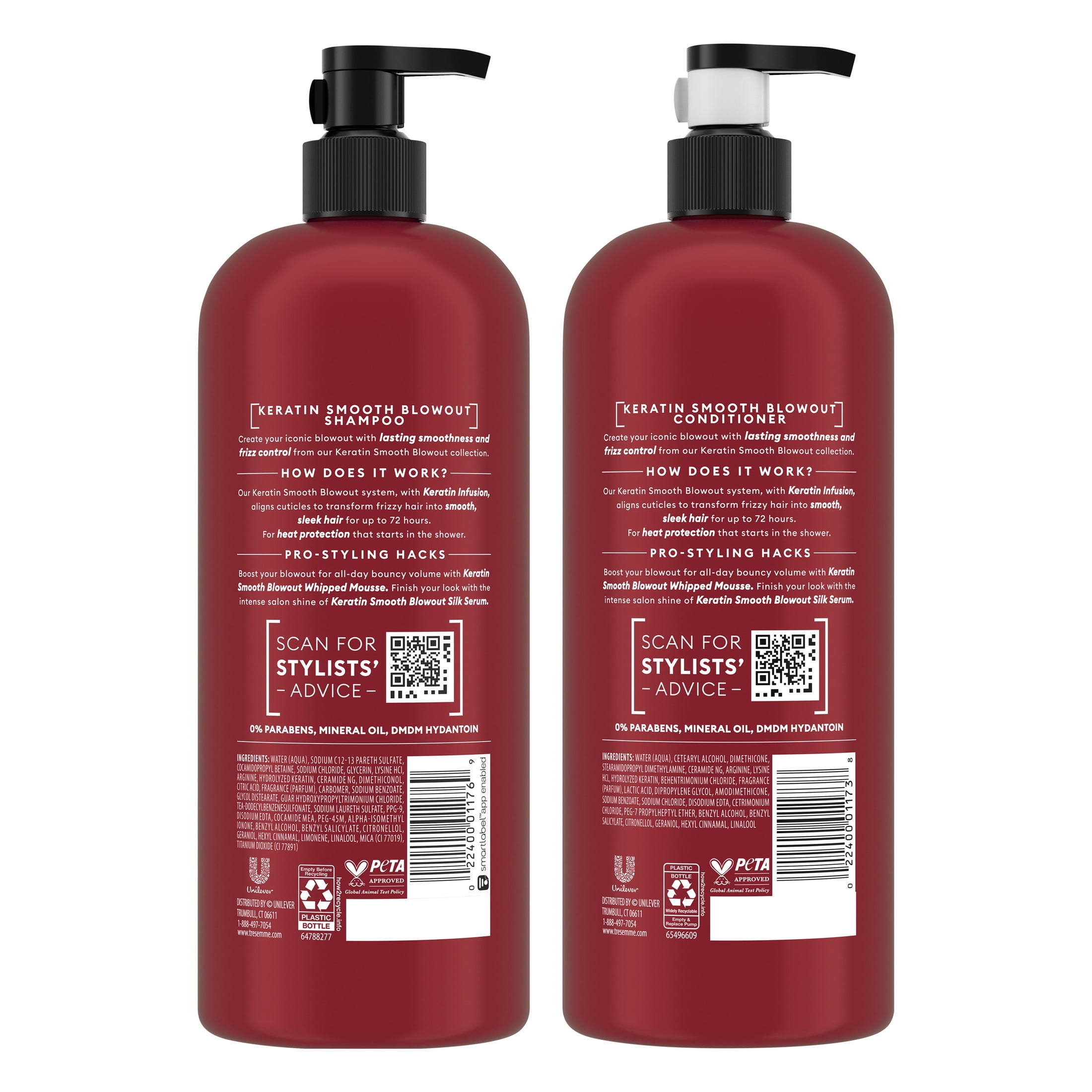 TRESemmé Shampoo & Conditioner For Up To 72 HR Frizz Control With System, Keratin Smooth With Lamellar-Discipline Hair Care Formula, ,28 fl oz 2 Pack