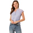 thumbnail image 1 of INSPIRE CHIC Juniors V Neck Short Sleeves Ruffled Trim Ditsy Floral Chiffon Blouse, 1 of 6