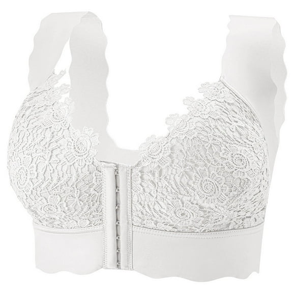 fatyb Womens Plus Size Front Closure Bras Full Coverage Wireless Lace Bras Smooth Back Everyday Bras