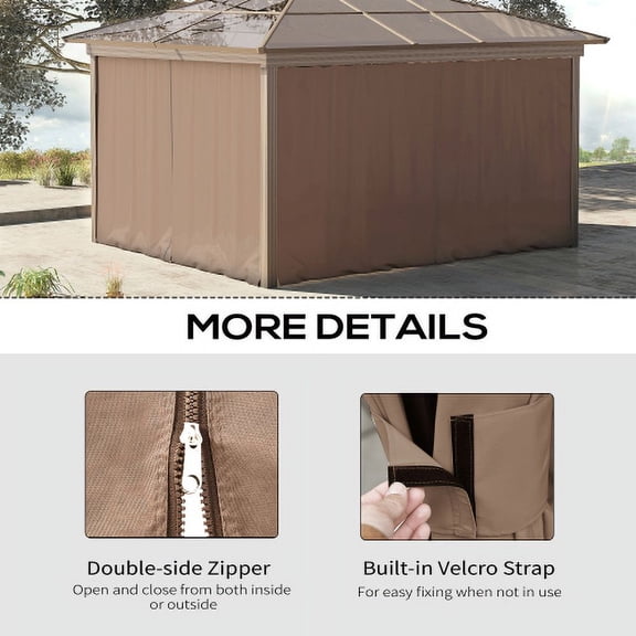 DEGUO 10' x 10' Universal Gazebo Sidewall Set with Panels, Hooks and C-Rings Included for Pergolas and Cabanas, Brown