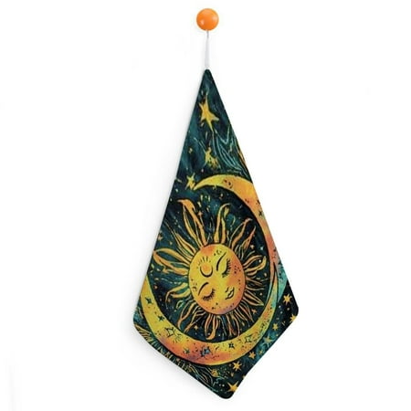 

SHERONV Sun Stars Crescent Hand Drying Towels with Loop - Ultra-Fine Fiber Kitchen and More 2pcs