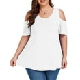 thumbnail image 3 of Cueply Plus Size Tops for Women Summer Short Sleeve Shirts Cold Shoulder Blouse Crewneck Tunic 1X-4X, 3 of 7