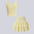 thumbnail image 5 of Y-Sunset Girls 2 Piece Smocked Textured Outfit, Sleeveless Crop Top and Tiered Ruffle Skirt Set, Casual Summer Kids Outfit(Yellow/8-9 Years), 5 of 9