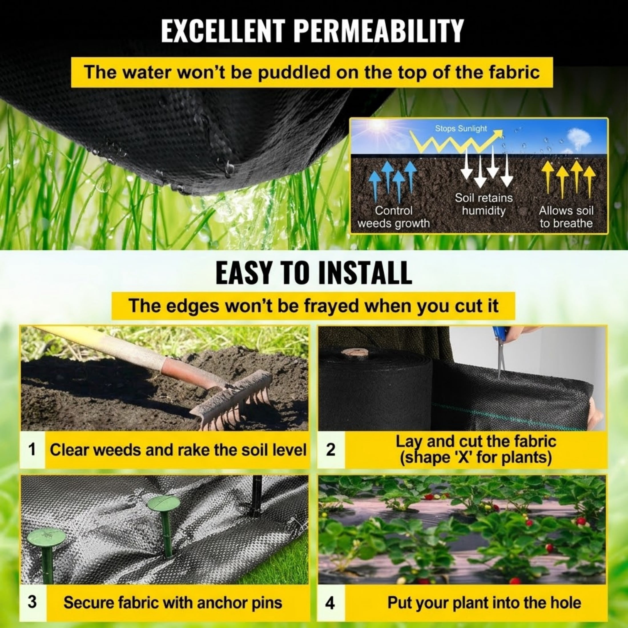 4ft x 100ft 5.8oz Weed Barrier, Heavy Duty Woven Landscape Fabric, Black
