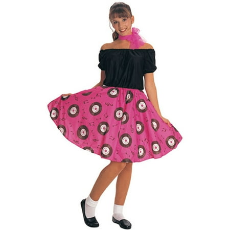 Womens Standard 50's Girl Pink Records Dress And Scarf Costume