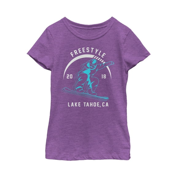 Girl's Lost Gods Lake Tahoe Snowboarding Graphic Tee Purple Berry Large
