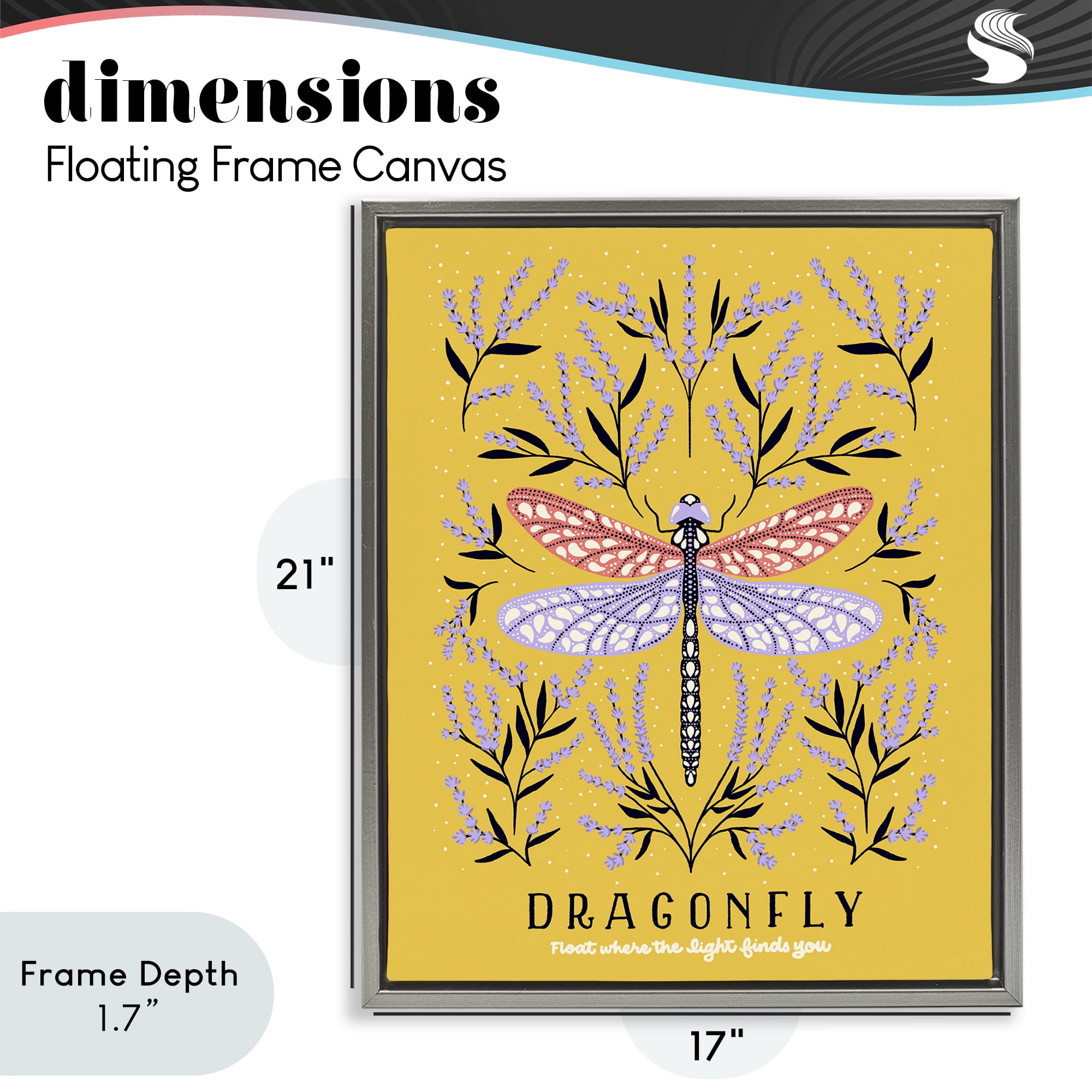 Stupell Industries Dragonfly Symmetry on Yellow Gray Framed Floater Canvas Wall Art, design by Indira Prieto | IndySign