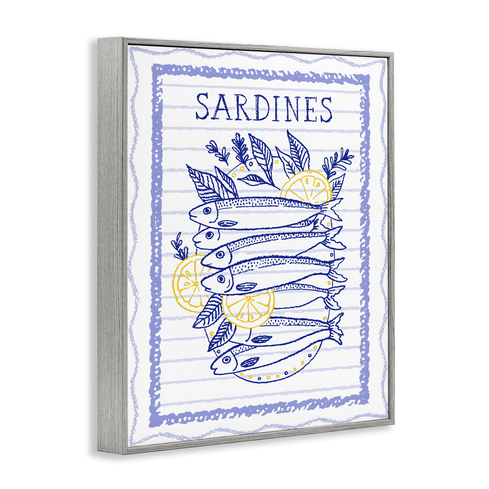 Stupell Industries Sardines Pile with Lemons Gray Framed Giclee Art, design by Creative Studio