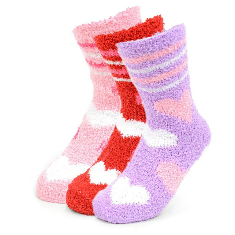 3 Pairs of Women's Valentine's Day Assorted Pack Heart Warm Fuzzy Socks