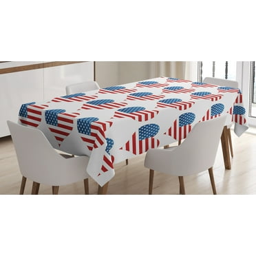 Ambesonne American Flag Tablecloth Rectangular Table Cover, Flag Patriot, 60"x84", White Red