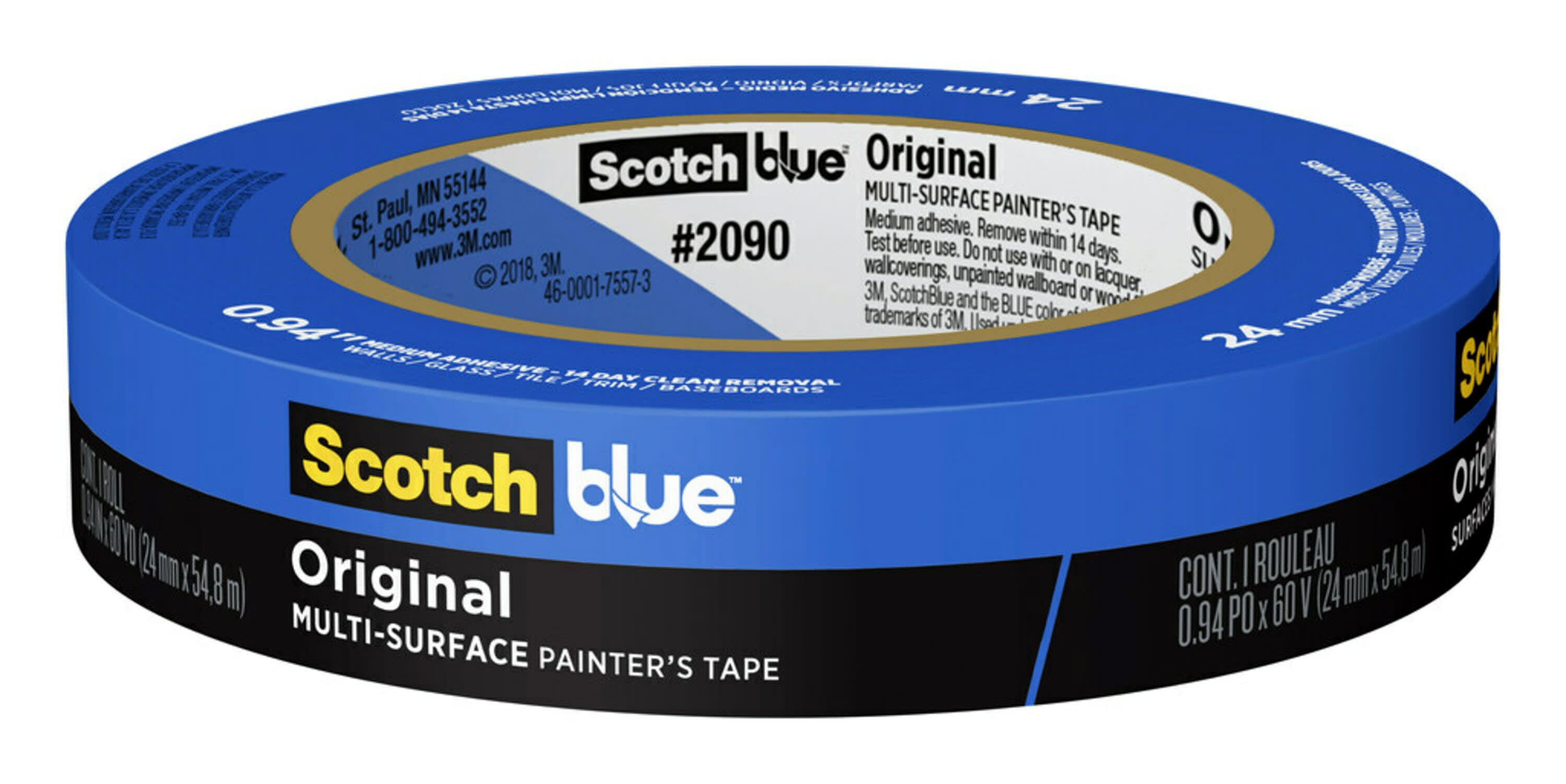43M Scotch Blue Painters Masking Tape 2 in x 60 yd Multi-Surface #2090 Medium 