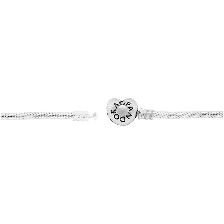 Pandora Moments Women's Sterling Silver Snake Chain Charm Bracelet with  Pave Heart Clasp 