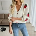 thumbnail image 5 of Long Sleeve Strawberry Cardigan Womens V Neck Button Front Knit Sweater Cardigans Hollow Loose Fall Knitwear Beige, M, 5 of 7