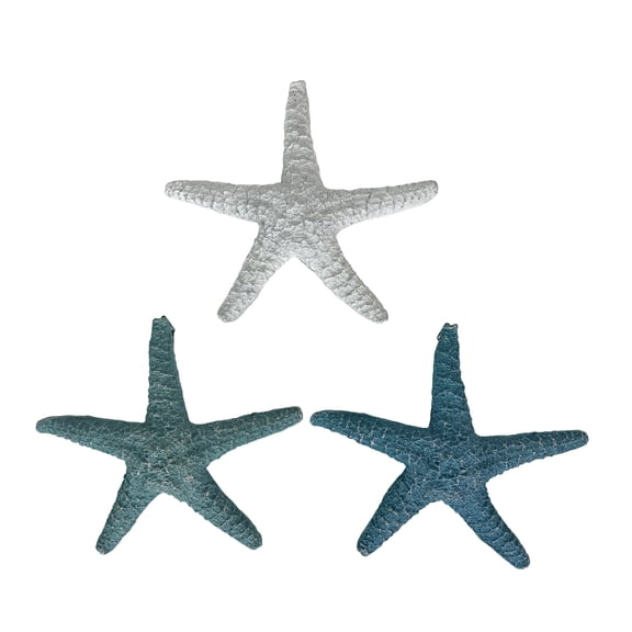 Zeckos Resin Starfish Wall Sculptures, Coastal Blue Aqua and Sand Set of 3, 10.5-inch