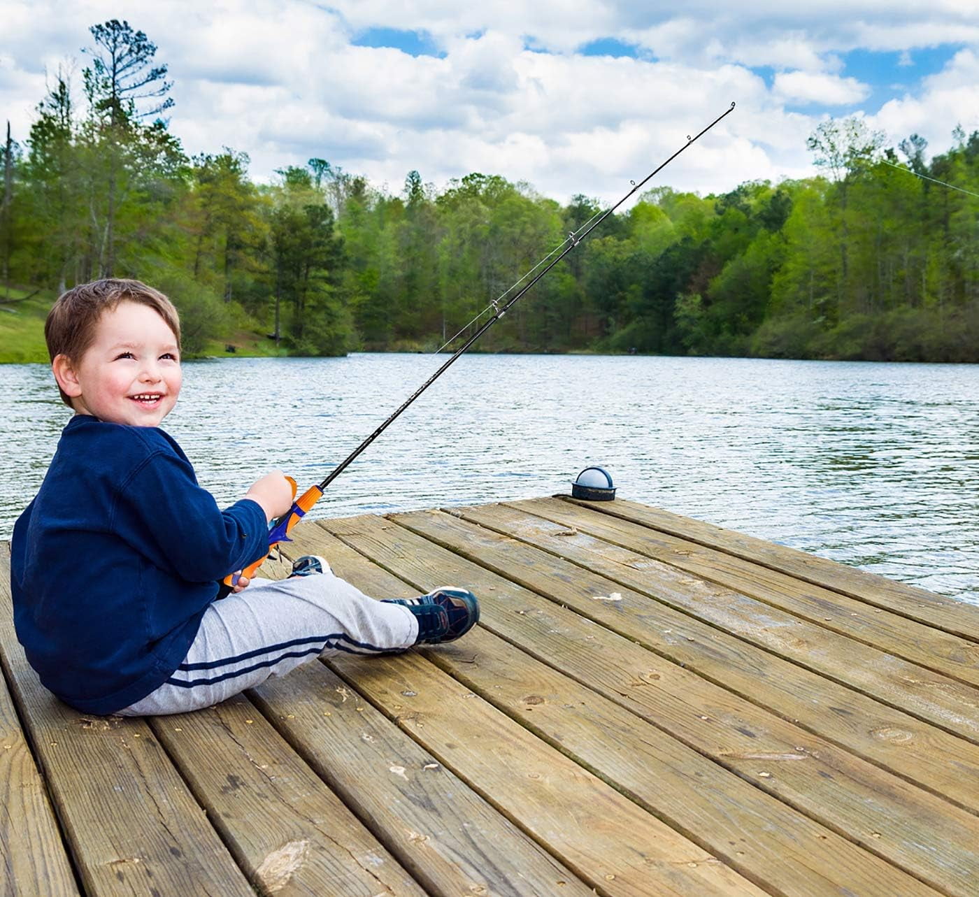 SNYNUXX Kids Fishing Pole Set Portable Telescopic Kids Fishing Rod and Reel Combo Kit with Tackle Box for Beginners, Orange