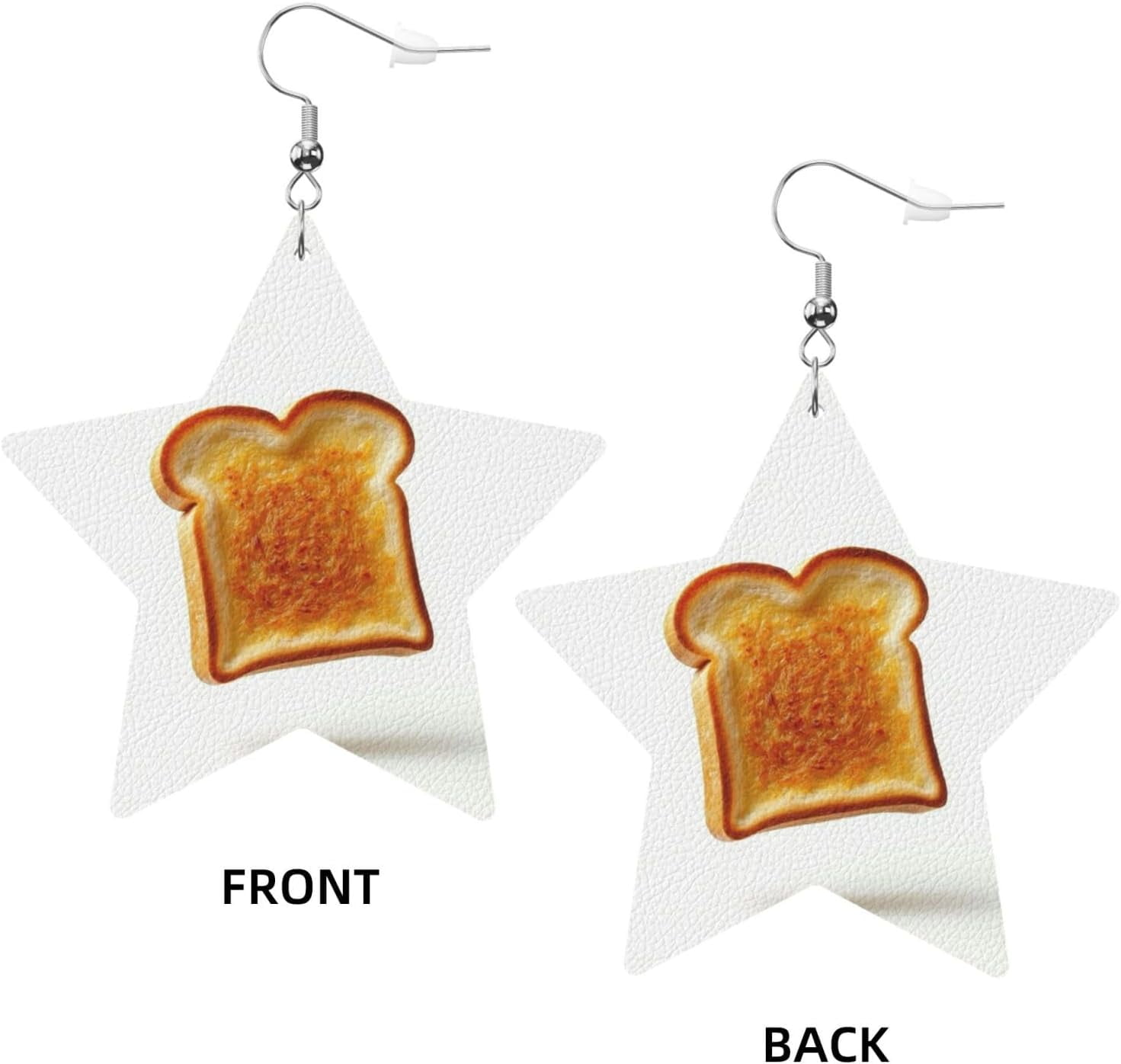 Golden Toast Slice Fine Earrings for Women PU Leather Dangle Earrings, Lightweight Star Shape Leather Teardrop Dangly Ear Pendants Jewelry Gift[h123]
