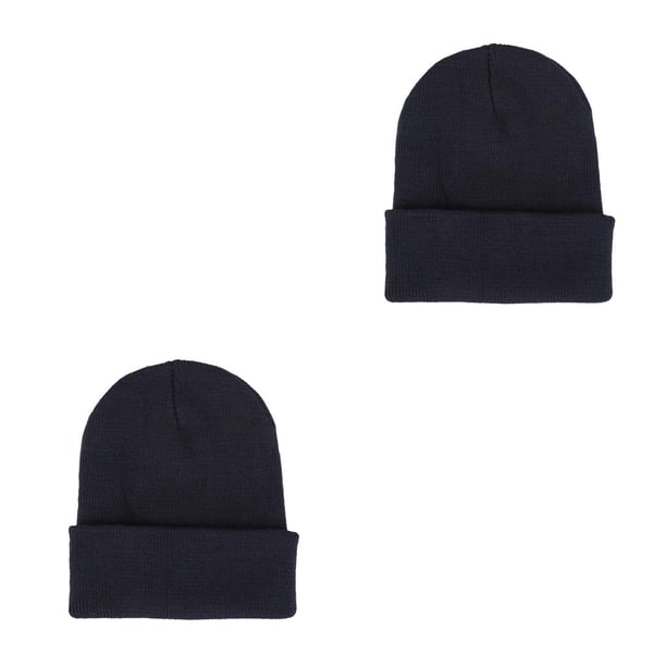 Minnieouse Beanie Hat Gorros de punto Gorro de calavera ajustable Manga de moda Hilado multifuncional Accesorios para el cabello a prueba de Gris oscuro 2piezas