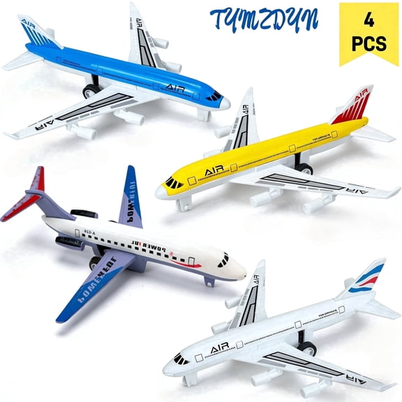 TYMZDYN Airplane Toys, 4 Pack Pull Back Die Cast Metal Model Play Vehicles for 3 to 8 Year Old Boys Girls, Ideal Birthday & Easter Gifts for Kids
