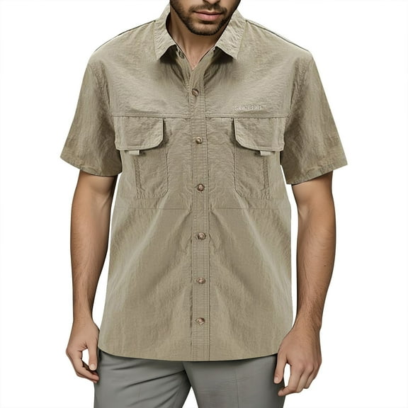 NAFUU Men's Short Sleeve Button Down Shirts Utility Cargo Work Shirt Regular Fit Casual Classic Shirt Tops With Pockets