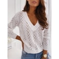 thumbnail image 1 of Suéter de mujer de color sólido con cuello en V hueco, suéter de deseo, top tipo pulóver, 1 of 5