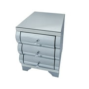 Curved Mirror Nightstand With 3 Drawers Glass Bedside Table For Small Spaces Modern End Table With Stainless Steel Legs Silver