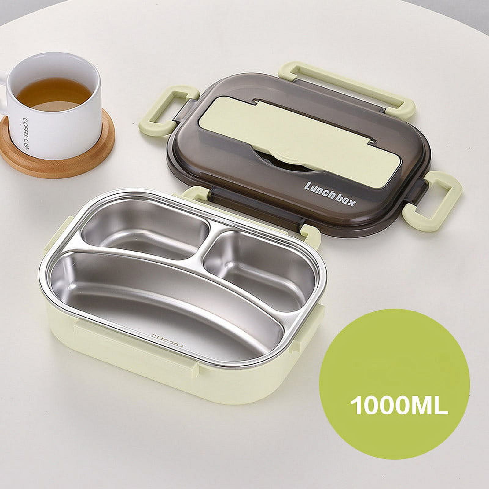 Wovilon Bento Box Adult Lunch Box, Containers for Adults Men Women with 3 Compartments, Lunchable Food Container with Utensils, Sauce Jar, 32 Oz/4 Cup, Microwave & Dishwasher Safe, Green
