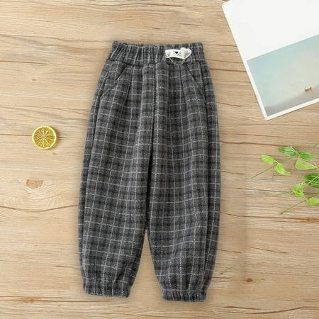 

Pitauce Pants for Girls Cotton Elastic Waist Solid Color Casual Winter Keep Warm Fleece Lined Sweatpants Cute Plaid Jogger Pants