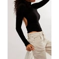 thumbnail image 3 of Women Long Sleeve T-Shirts Solid Color Mock Neck Backless Shirts Spring Fall Casual Slim Fit Tops Streetwear, 3 of 5