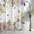 thumbnail image 2 of Pink White Flowers Shower Curtain Set, Waterproof Shower Curtains for Bathroom, Spring Floral Elegant Pastoral Botanical Washable Fabric Bath Curtain for Bathtub Decoration with Hooks 72x78 Inches, 2 of 9