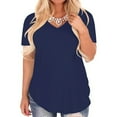 thumbnail image 3 of thinsony Femmes T-Shirt V Col Blouse Décontractée Couleur Unie Haut à Manches Courtes, Bleu Marine, XXL, 3 of 7