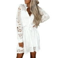 thumbnail image 2 of Gamivast Lace Dress for Women V-Neck Long Sleeve Belted Mini Dress Hollow Out Embroidery Casual Style Elegant Classy Party Attire Night Out Outfits Wear, 2 of 8