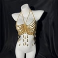 thumbnail image 5 of 3. Fashionable Pearl-Embellished Halterneck Top with Fringe Tassels Body Chain Women's Festive Evening Crop, 5 of 9